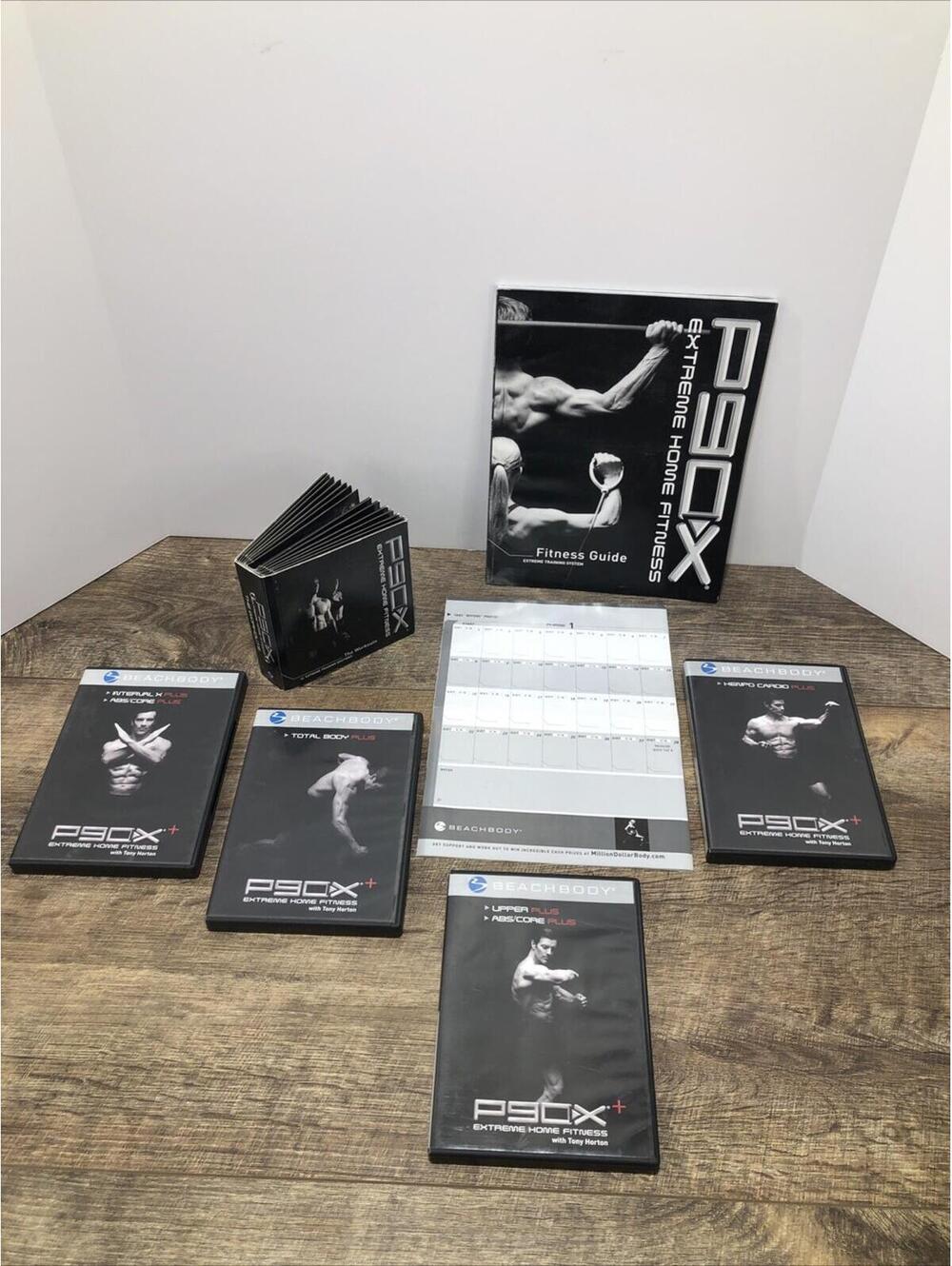 P90X 12 DVD Set Extreme Home Fitness Beach Body DVD Set of 4 P90X+ Fitness Guide